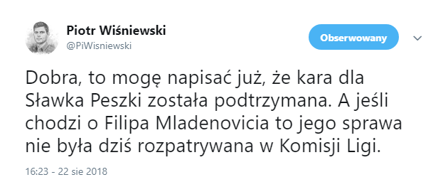 DECYZJA Komisji Ligi w sprawie odwołania Sławomira Peszki